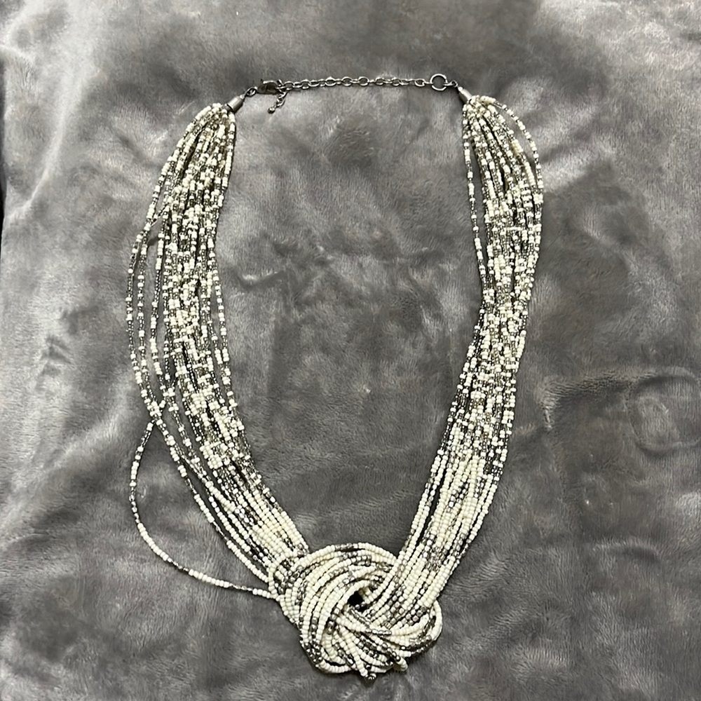 White and silver beaded necklace